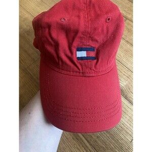 Tommy Hilfiger Red Cotton Logo Baseball Style Adjustable Strapback Hat Cap